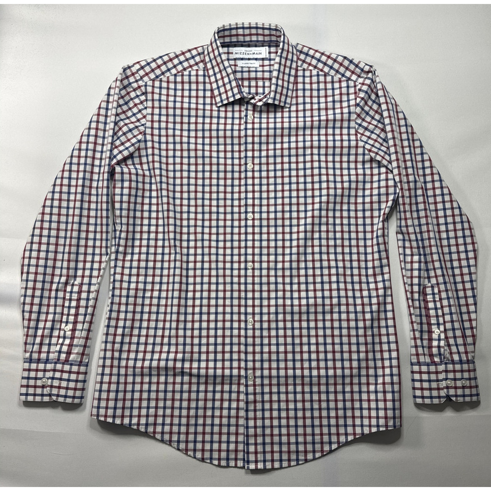 Mizzen+Main Leeward Men's Red Blue Check Button Up Dress Shirt - XL Trim